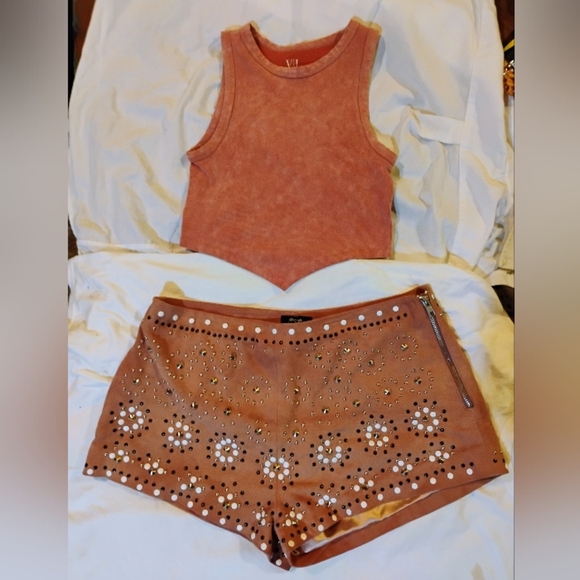 Nasty Gal Other - Brand New Real Suede Nasty Gal Hot Pants Size 10 & Vital Life Top Size Large